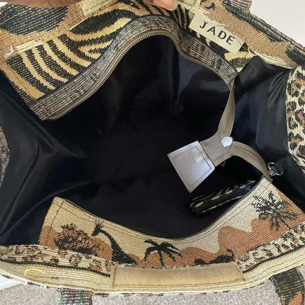 Vintage 80s Safari Animal Print tapestry tote bag vacation beach resort travel - Picture 8 of 12